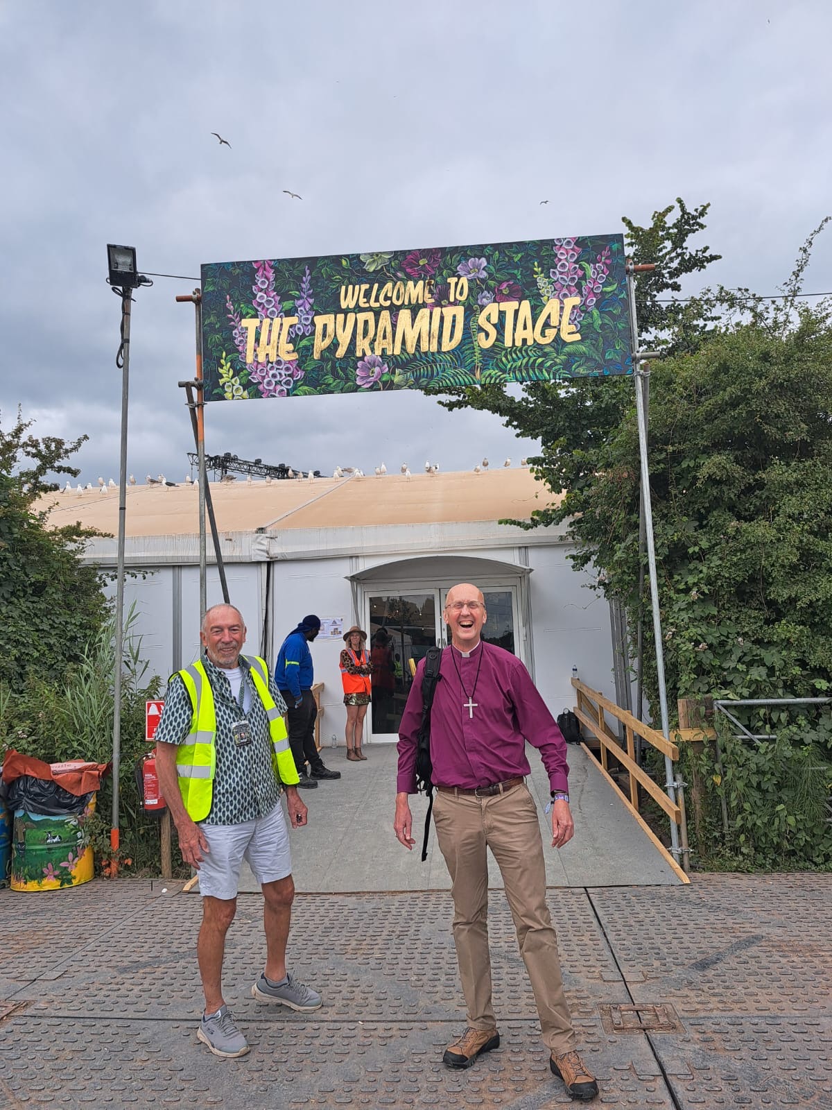 Bishop Michael arrives at the Pyramid Stage at Glastonbury Festival