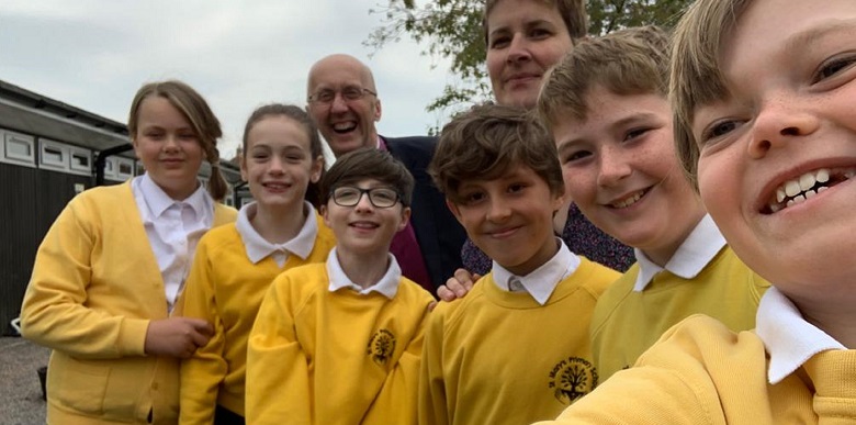 Bishop Michael with schoolchildren