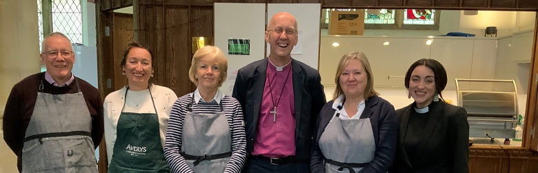 Bishop Michael with Revd Suse Osmond and cafe staff