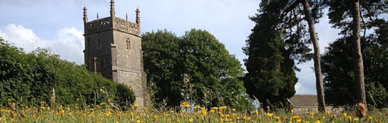 Church with wildflowers in foreground